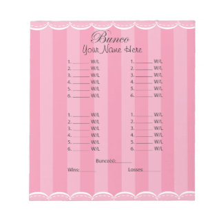 Ladies Pink Bunco Sheet Notepad