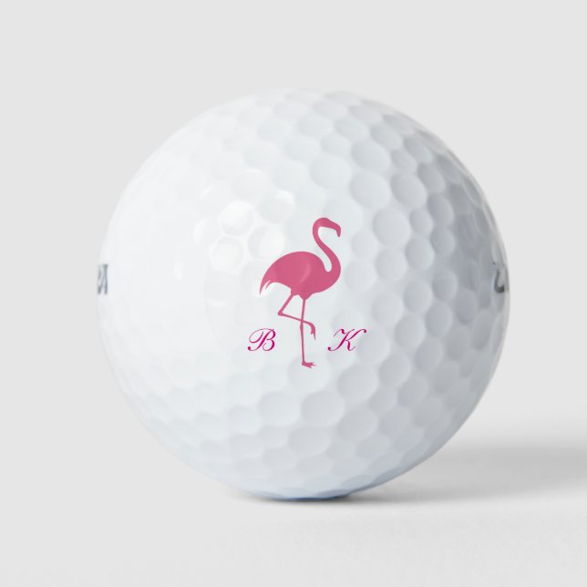 Ladies Pink Flamingo Monogram Golf Balls (Front)