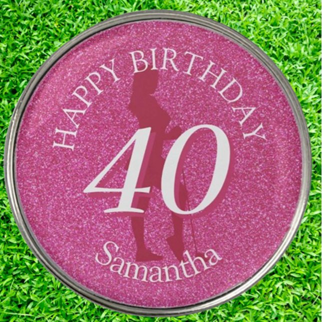 LADIES PINK GLITTER BIG BIRTHDAY GOLF BALL MARKER (Discover the perfect gift for golfers with our stunning glitter golf Ball Marker! )