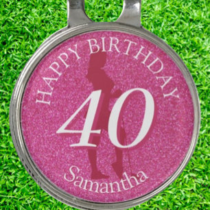 LADIES PINK GLITTER BIG BIRTHDAY GOLF HAT CLIP