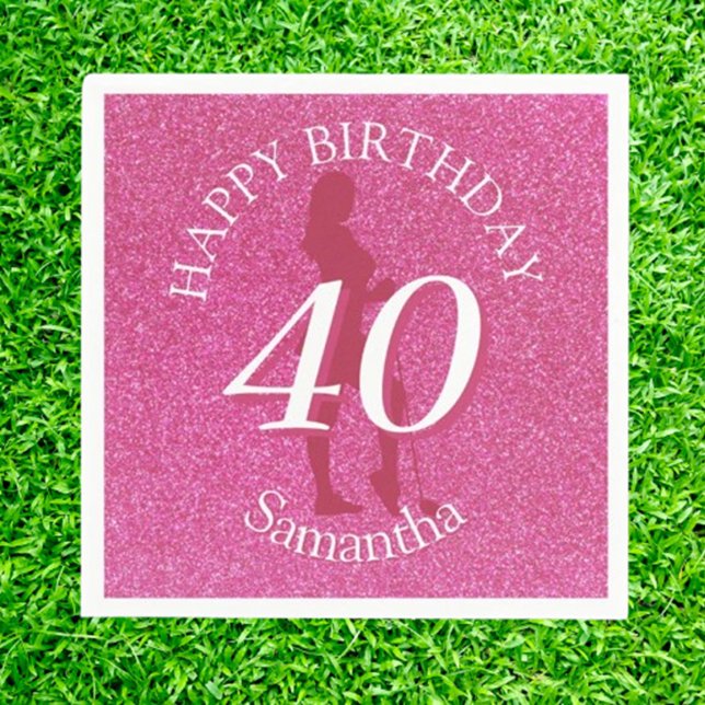 LADIES PINK GLITTER BIG BIRTHDAY NAPKINS (Celebrate in style with our pink glitter birthday golf gift! Perfect for the golf lover in your life)