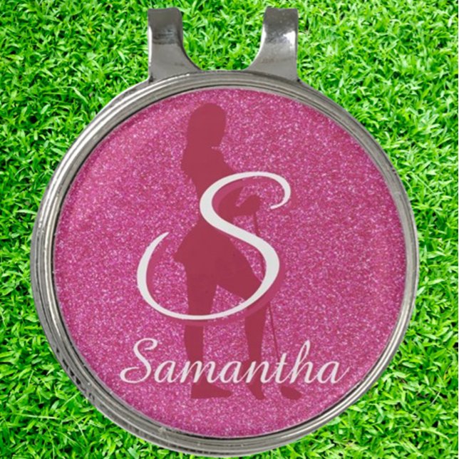 LADIES PINK GLITTER GOLF HAT CLIP (Add some sparkle to your game with our Ladies Pink Glitter Golf Hat Clip!)