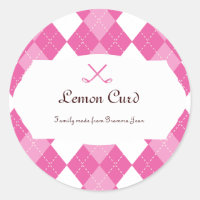 Ladies Pink Golf Argyle Classic Round Sticker