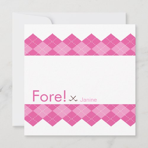 Ladies Pink Golf Argyle Custom Invitation