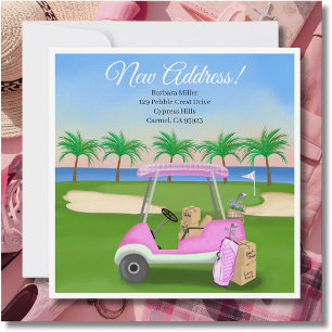 Ladies Pink Golf Cart Moving Boxes Beach Golf Announcement