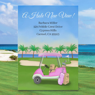 Ladies Pink Golf Cart Moving Boxes Beach Golf Announcement
