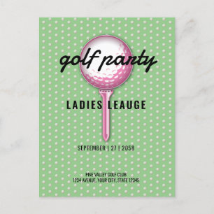 Ladies Pink Golf Party Design Invitation Postcard