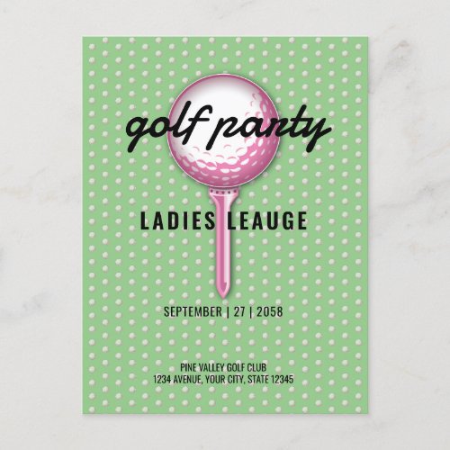 Ladies Pink Golf Party Design Invitation Postcard