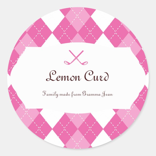 Ladies Pink Preppy Golf Argyle Gift Favor label (Front)