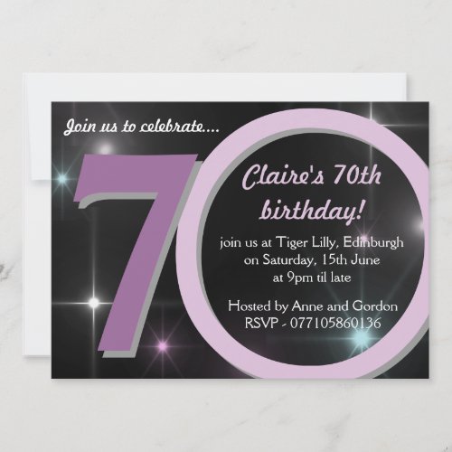 Ladies Pink / Purple Sevetieth 70th Birthday Party Invitations