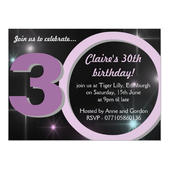 Ladies Pink / Purple Thirtieth 30th Birthday Party Card
