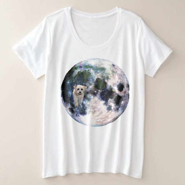 Ladies' Plus Size Tee Havanese Dog Orbiting Moon (Design Front)
