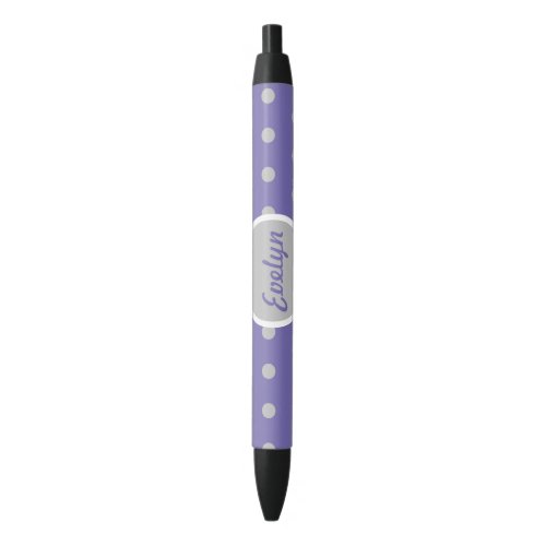 Ladies Polka Dot Black Ink Pen Lavender  Gray