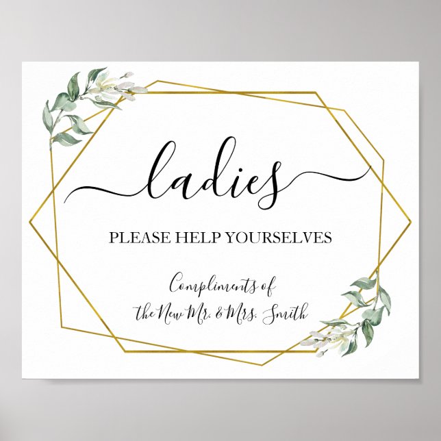 Ladies powder room wedding reception greenery sign (Front)