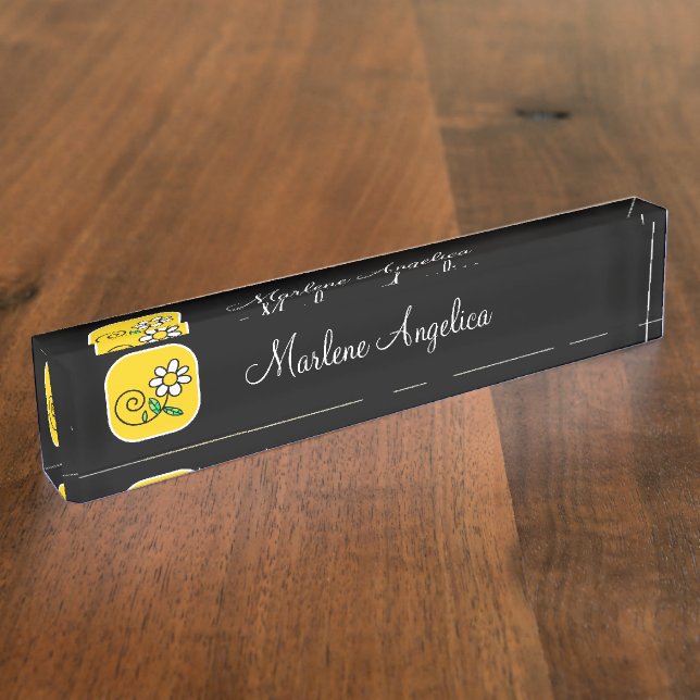Ladies Professional Office Floral Monogram Desk Name Plate (Side)