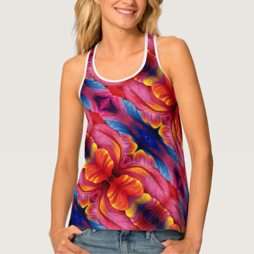 Ladies Racerback Tank Rainbow Tulip Abstract