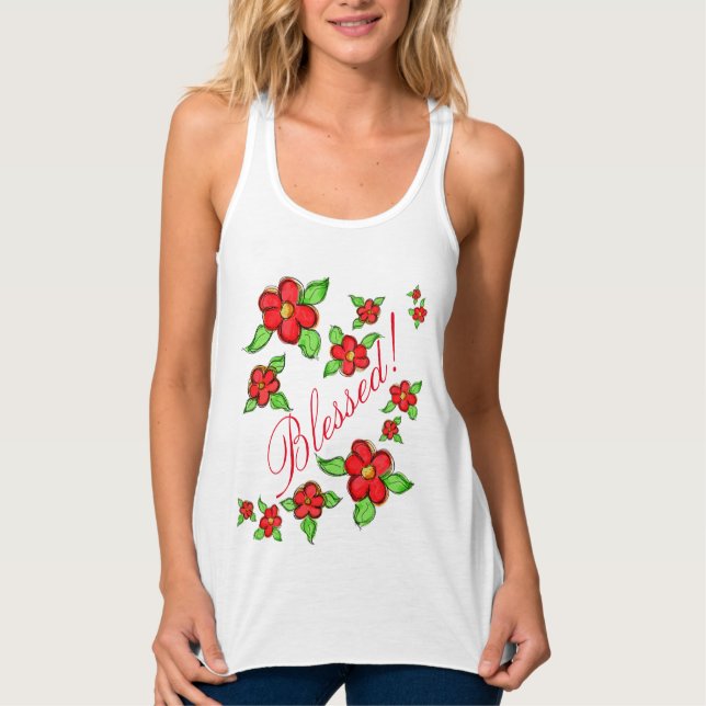 Ladies Red Floral Blessed Tank-Top Tank Top (Front)