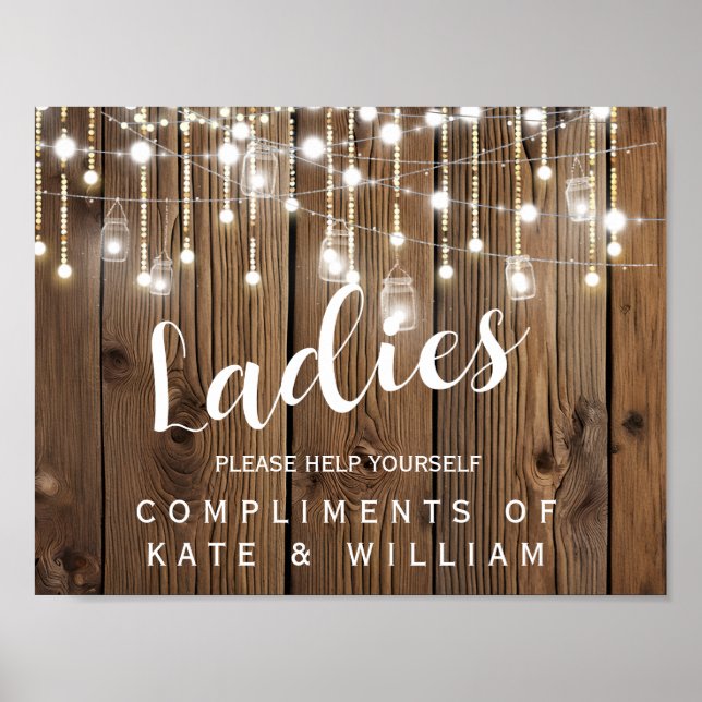 ladies restroom sign - toiletries basket rustic (Front)