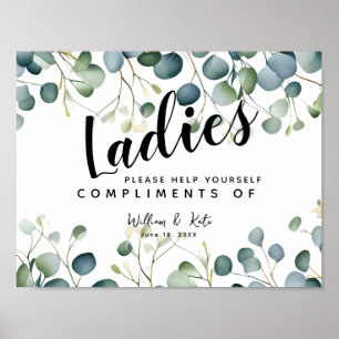ladies restroom toiletry essentials eucalyptus poster