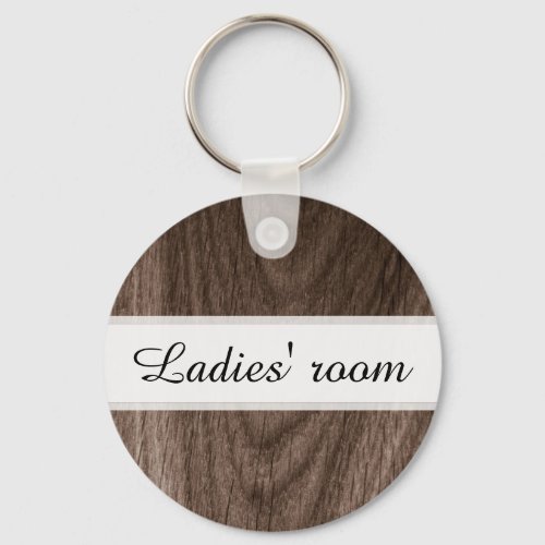 Ladies room bathroom keychain brown wood grain keychain