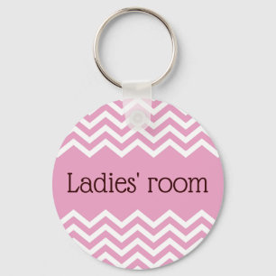 Ladies room bathroom keychain, pink chevrons keychain