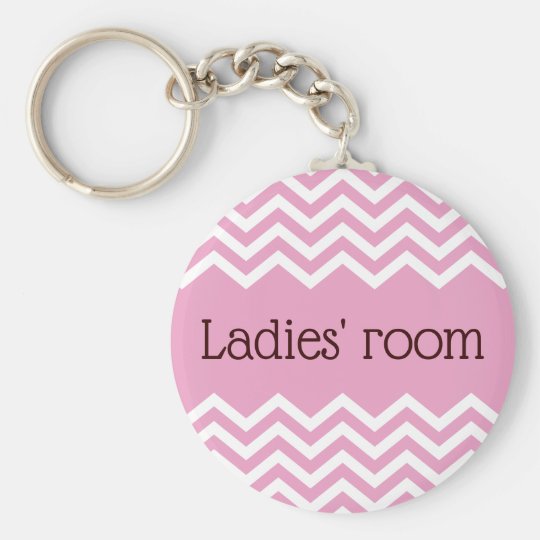 Ladies room bathroom keychain, pink chevrons keychain