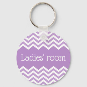 Ladies room bathroom keychain, purple chevrons keychain