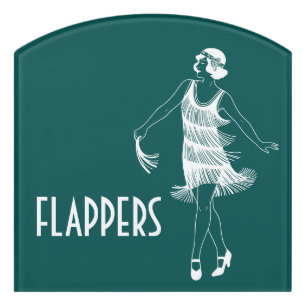 Ladies Room Flapper Peacock Blue Vintage Bathroom Door Sign