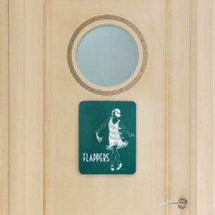 Ladies Room Flapper Peacock Blue Vintage Bathroom Door Sign