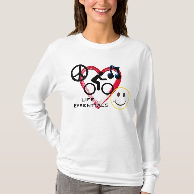 Ladies' Scoop Hoodie, "Life Essentials" T-Shirt (Front)
