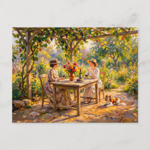 Ladies Sharing Wine Under Garden Pergola Postcard