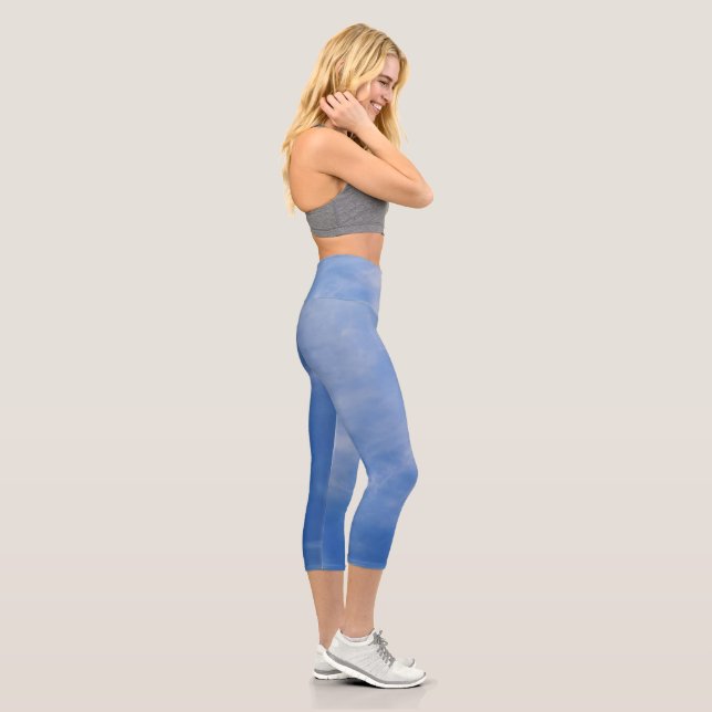  Ladies Sporty Chic Active Wear Blue Sky Capri Leggings (Right)