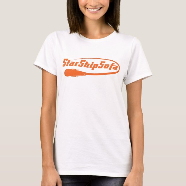 Ladies StarShipSofa Text Orange on Yellow T-Shirt (Front)