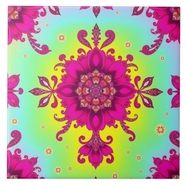 Ladies Statement Pink Floral Chintz Tile (Front)