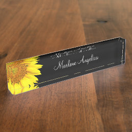 Ladies Sunflower Monogram Design Desk Name Plate