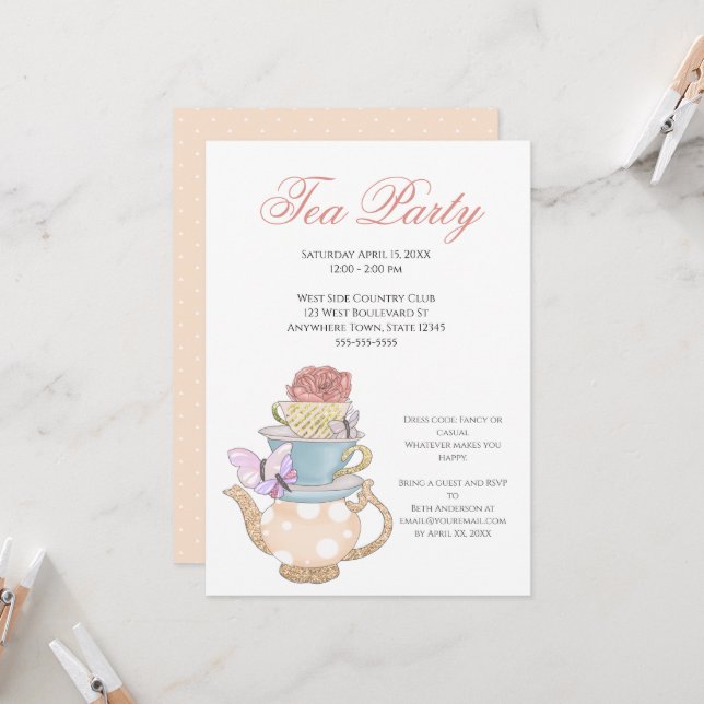 Ladies Tea Party Ideas Invitation (Front/Back In Situ)