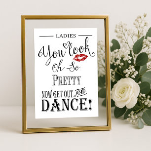 Ladies Wedding Bathroom Sign Pink Glitter Lips
