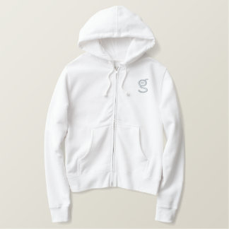 Ladies White Zip Hoodie w Pink Logo