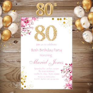 Ladies Woman Floral 80th Birthday Invitation