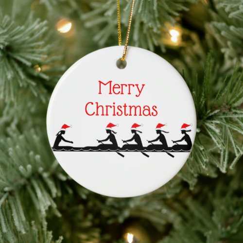 Ladies Women Santa Hat Rowing Rowers Crew Team #4 Ceramic Ornament