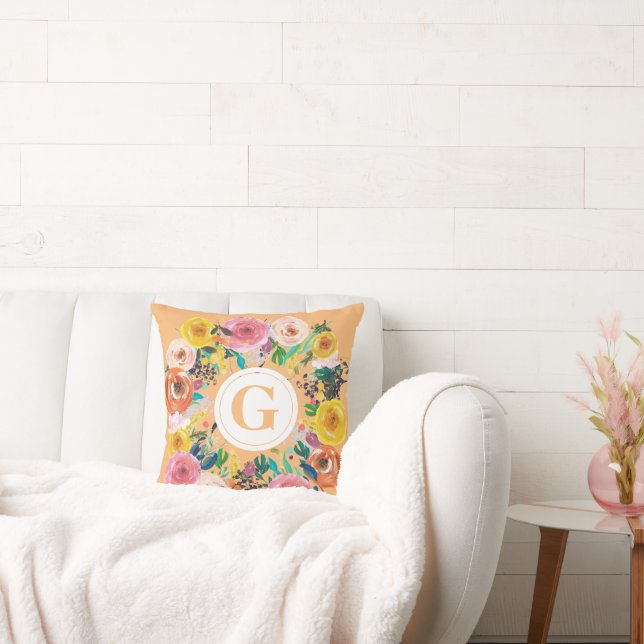 Ladies Womens Letter Floral Wreath Cushion Pillow (Couch)