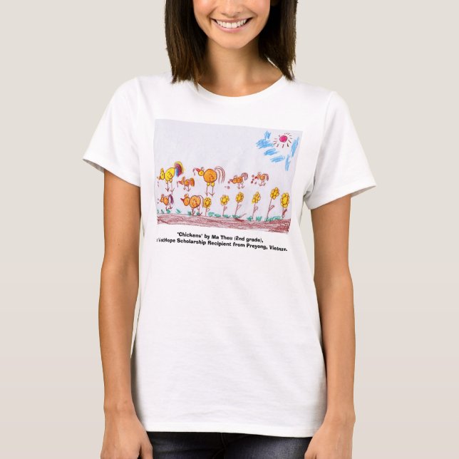 LADIES YELLOW BABY T-SHIRT, "Chickens"  T-Shirt (Front)