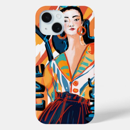 Ladies You Live Once Orange Blue Printed Graphic iPhone 15 Case