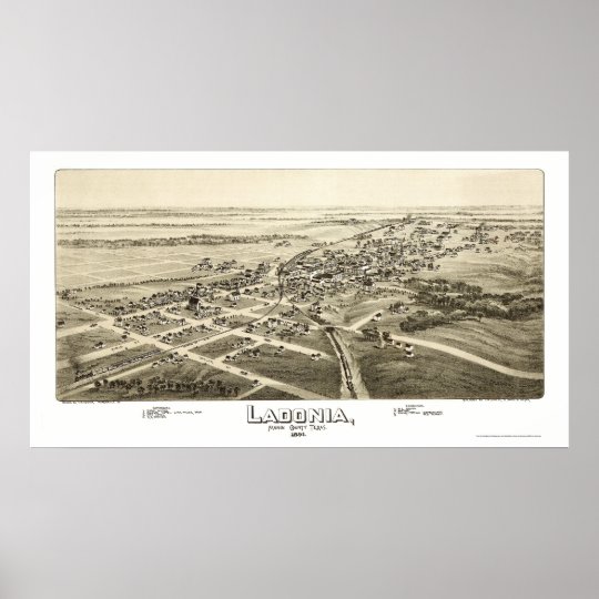 Ladonia, TX Panoramic Map 1891 Poster