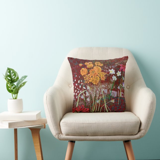 Ladrie's Garden in Red Throw Pillow (Chair)
