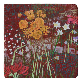Ladrie's Garden in Red Throw Pillow Trivet
