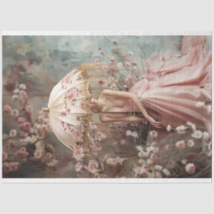 Lady & a Parasol, Portrait & Floral Art Tissue Paper