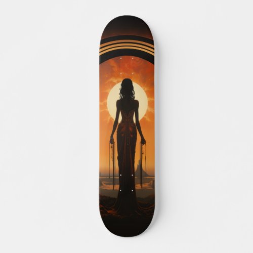 Lady Against Sunset Art Nouveau Sci_Fi Dystopia Skateboard