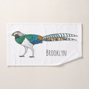 Lady amherst's pheasant bird cartoon illustration bath towel set