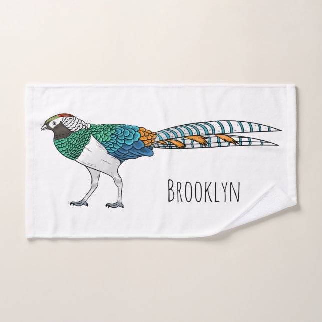 Lady amherst's pheasant bird cartoon illustration bath towel set (Hand Towel)